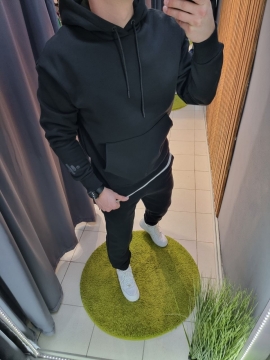 Черный утепленный мужской спортивный костюм свободного кроя К-609