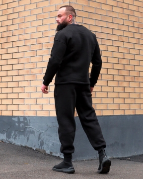 Чорний чоловічий комплект на флісі світшот та штани К-622