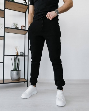 Базовые черные теплые штаны с боковыми карманами Б-454