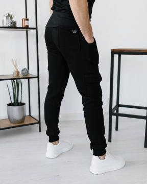 Базовые черные теплые штаны с боковыми карманами Б-454