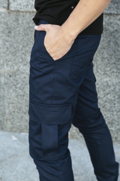 Темно синие мужские штаны карго весна осень с карманами Б-469
