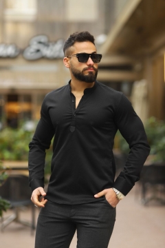 Черная мужская рубашка на 3 пуговицы с длинным рукавом Р-1199