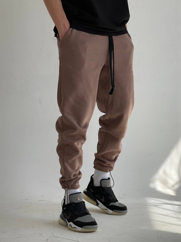 Модные коричневые мужские спортивные штаны на флисе Б-475