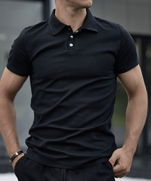 Черная мужская льняная футболка поло Ф-1097