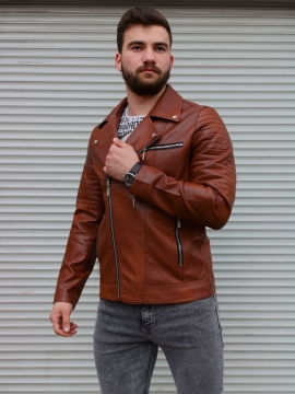 Мужская коричневая кожаная куртка косуха К-984
