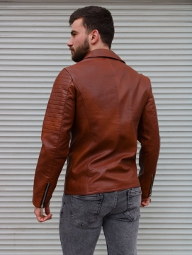 Мужская коричневая кожаная куртка косуха К-984