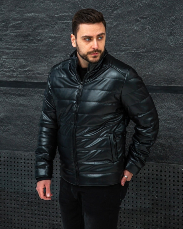 Стильная мужская стеганая куртка из экокожи К-993