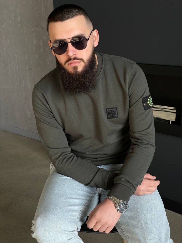 Брендовый мужской свитшот Stone island хаки Т-873