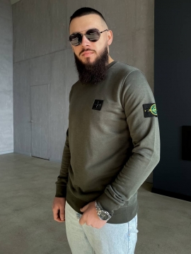 Брендовый мужской свитшот Stone island хаки Т-873