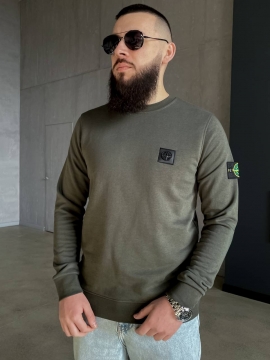 Брендовый мужской свитшот Stone island хаки Т-873