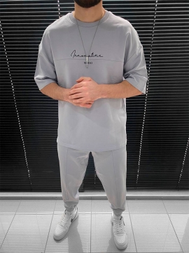 Сірий молодіжний комплект штани та футболка К-664