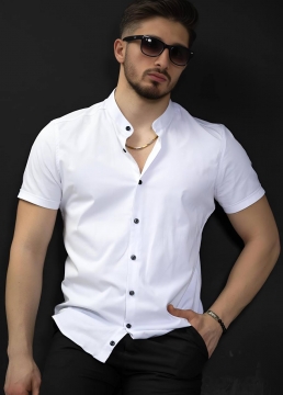 Белая рубашка с коротким рукавом и черными пуговицами Р-1253
