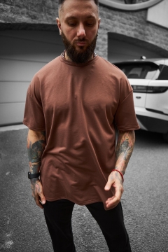 Чоловіча коричнева однотонна футболка оверсайз Ф-1192