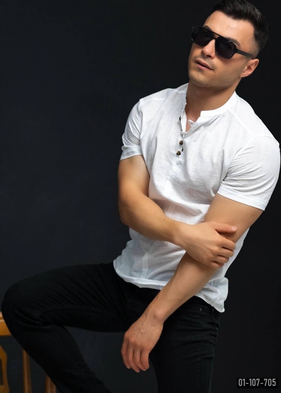 Белая летняя рубашка воротник стойка Р-1270