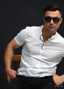 Белая летняя рубашка воротник стойка Р-1270