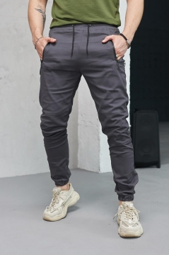 Темно серые штаны карго на резинке Б-545