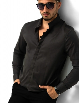 Стильна чорна чоловіча сорочка із закритими гудзиками Р-1310