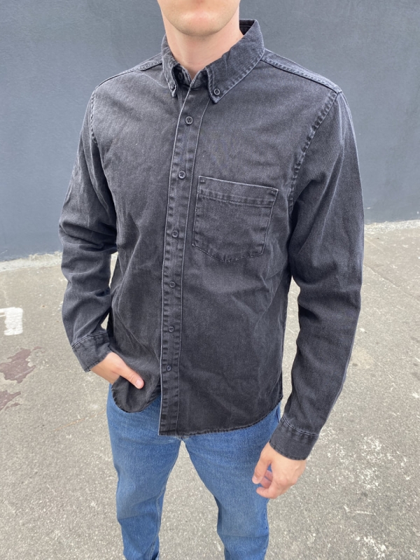 Темно-сіра чоловіча джинсова сорочка Р-1327