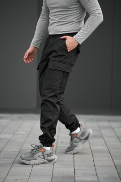 Черные мужские штаны карго на резинке с карманами Б-568