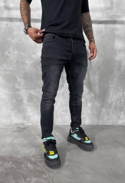 Модные темно серые мужские джинсы с потертостями Д-775
