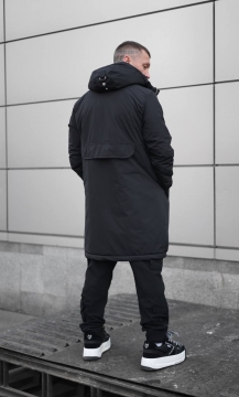 Черная мужская модная парка с капюшоном К-1095