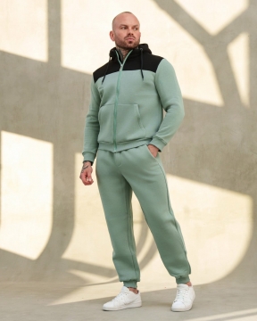 Стильный утепленный мужской двухцветный спортивный костюм с кофтой на молнии К-755