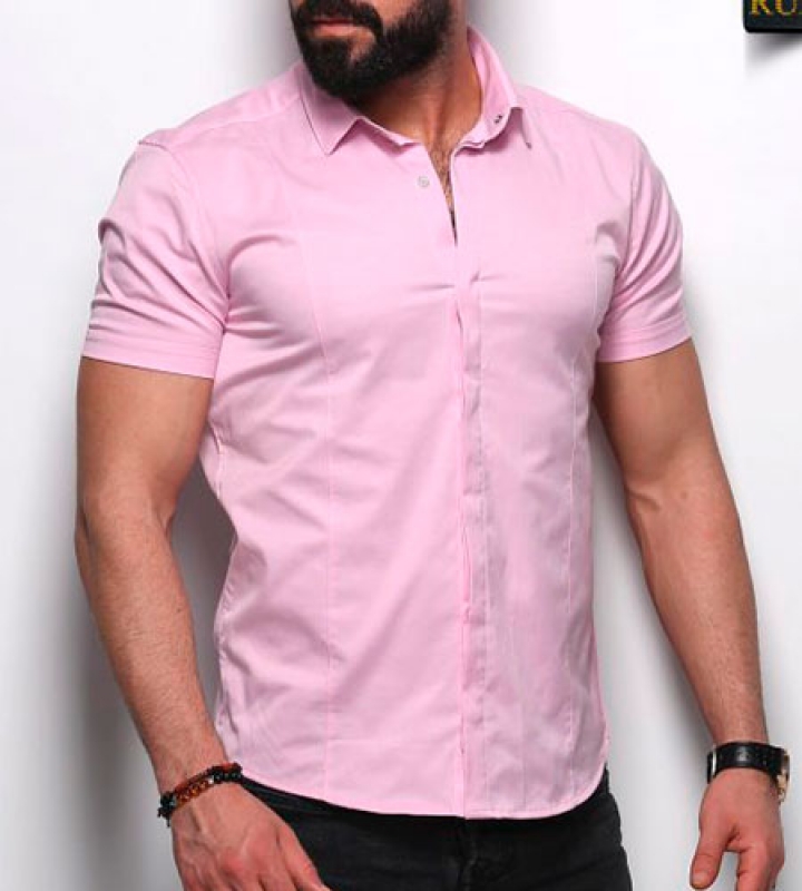 Розовая Мужская Летняя Рубашка Р-433