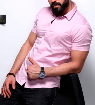 Розовая Мужская Летняя Рубашка Р-433