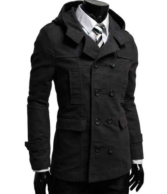 Стильное Черное Мужское Пальто К-138