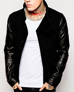 Модная Куртка Мужская С Кожаными Рукавами К-144