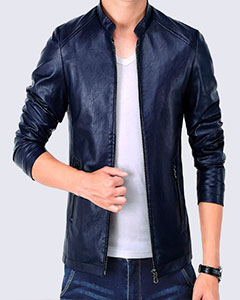 Стильная Синяя Кожаная Куртка К-154