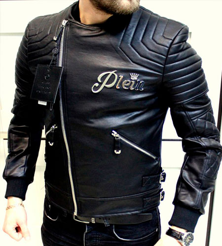 Модная Кожаная Мужская Куртка Plein K-186