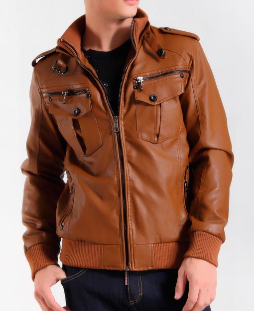 Осенняя Куртка KR-66 из Искусственной Кожи с Меховой Подладкой