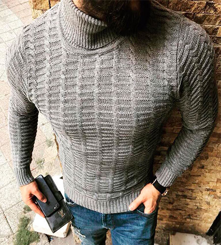 Модный Мужской Серый Свитер S-120