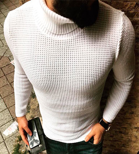 Белый Мужской Вязаный Свитер S-121