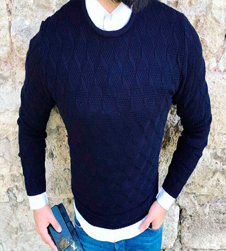 Синий Мужской Вязаный Свитер S-124